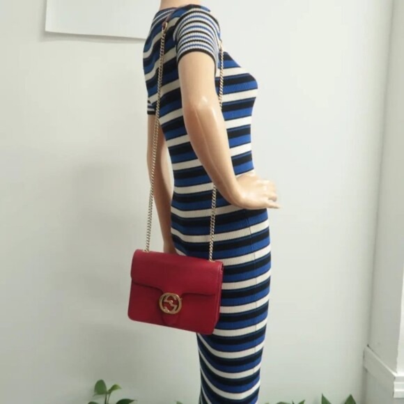 100% Authentic GUCCI Interlocking Red Leather Shoulder Bag 747-072324 - Picture 12 of 12